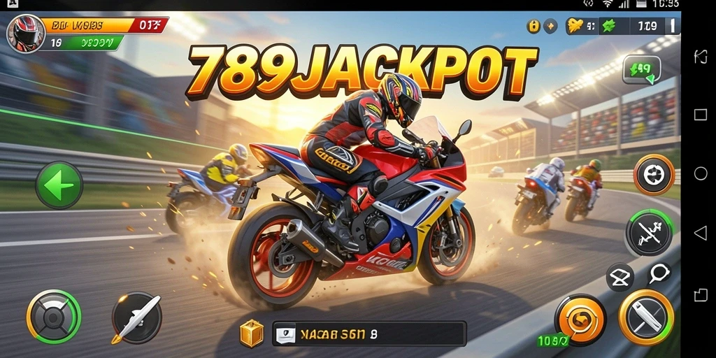 Gameplay seru 789JACKPOT dengan balapan motor yang menegangkan.
