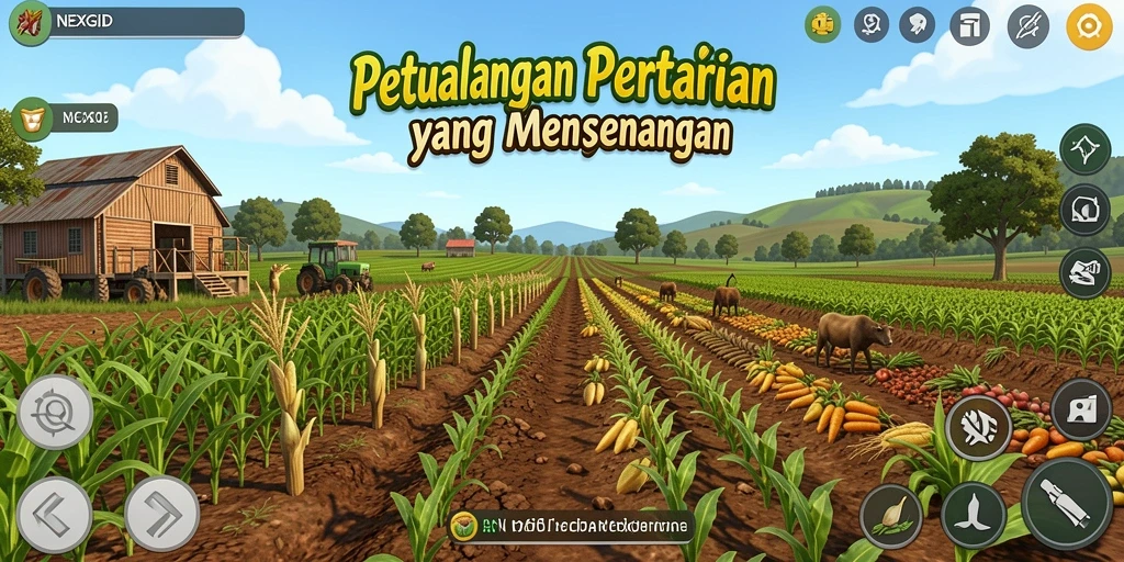 Screenshot gameplay NEXGID menampilkan aktivitas bertani yang seru.